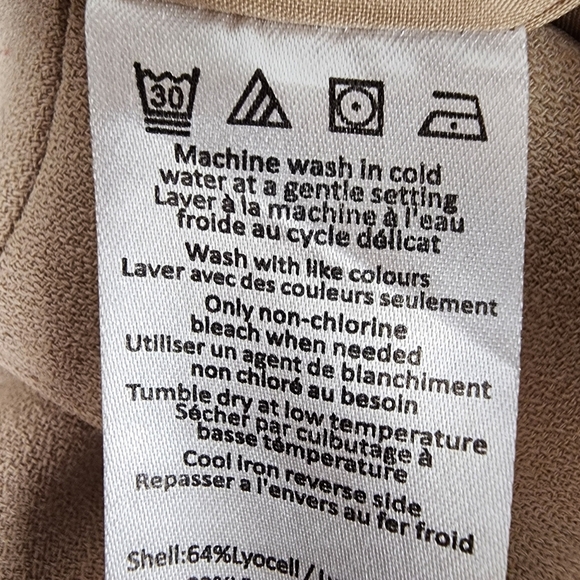 H Halston High Rise Wide Leg Dress Pant Tan Velvet Piping Bandless Waist Size 6 - Picture 15 of 16